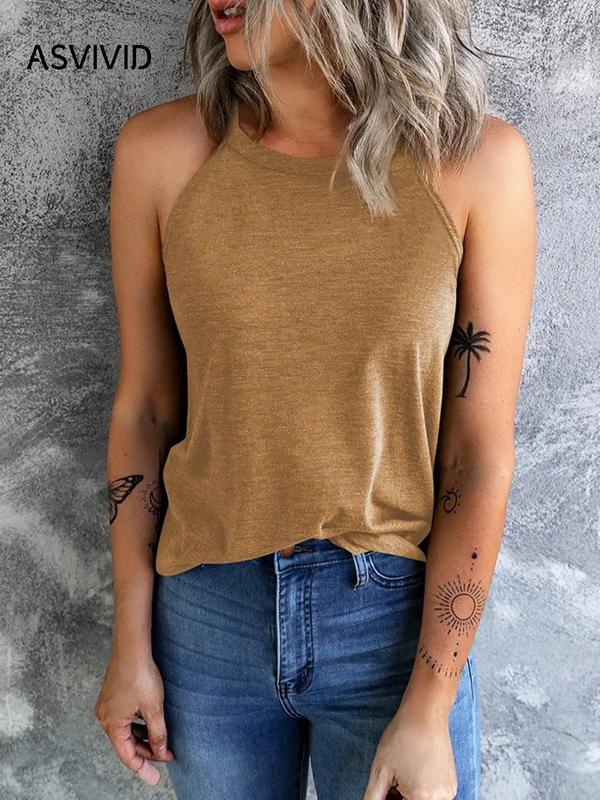 Women's Plain Halter Neck Tank Top, Casual Sleeveless Summer Top, Summer Clothes, Tank Tops for Women, Ladies Basic Clothing for Daily Wear
